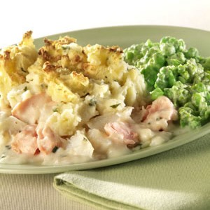 Fish Pie with Herby Mash and Rustic Pea Puree - Stir it up Magazine