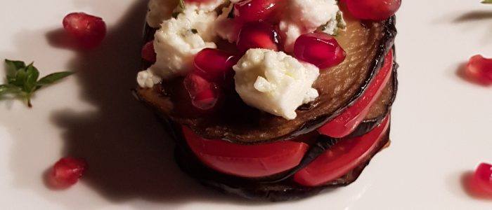 Roasted aubergines with feta and pomegranate seeds - Stir it up Magazine