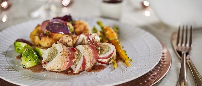 Stuffed turkey escalope with chestnut stuffing wrapped in bacon - Stir it up Magazine
